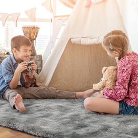 Large 8x10 Rugs for Living Room, Luxury Fluffy Shag Fuzzy Plush Soft Modern Area Rugs, Big Thick Soft Nursery Rug, Anti-Skid Fluffy Indoor Carpet for Kids Room Home Decor, Tie-Dyed Light Grey