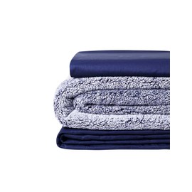 YnM Weighted Blanket and Duvet Covers — Hot and Cold Duvet Cover Set (3 Pieces) — (Teddy Bear Velvet Navy, 48''x78'' 15lbs), Suit for One Person(~140lb) Use on Twin/Full Bed