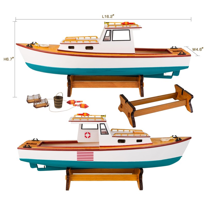 SAILINGSTORY Wooden Classic Lobster Boat Model Boat Decor Ship Model