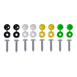 Tek Automotive Number Plate Screws and Caps Set 16 Pcs with Black White Yellow Green Screw Caps and 8 Self Tapping Screws | Number Plate Fixing Kit for Car Registration Plates and EV Electric Vehicles