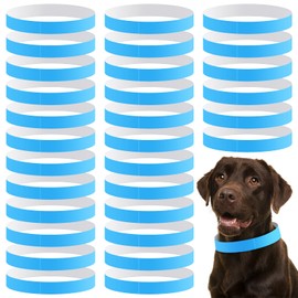 Clysee 500 Count Adjustable Paper Dog Collars with Tear Resistant Waterproof Whelping Collars Paper Puppy ID Bands Adhesive Pet Identification Tags for Newborn Dog Cat Animal(Light Blue,20 Inch)