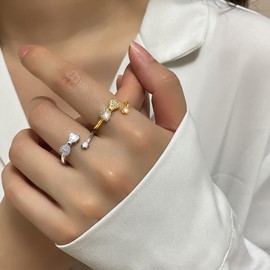 Sparkly Rhinestone Bow Knot Statement Ring for Women Bows Cubic Zirconia Open Engagement Rings Wrap Finger Band Anniversary Fashion Jewelry (Silver, One size)