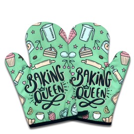 NAHMAKNE 2 Pack Funny Baking Oven Mitts for Women, Baking Queen, Heat Resistant Silicone Non-Slip Mitts, Kitchen Decor Gifts for Bake Lover, Sweet Housewarming Gifts for Hostess Mom Wife Chef Baker