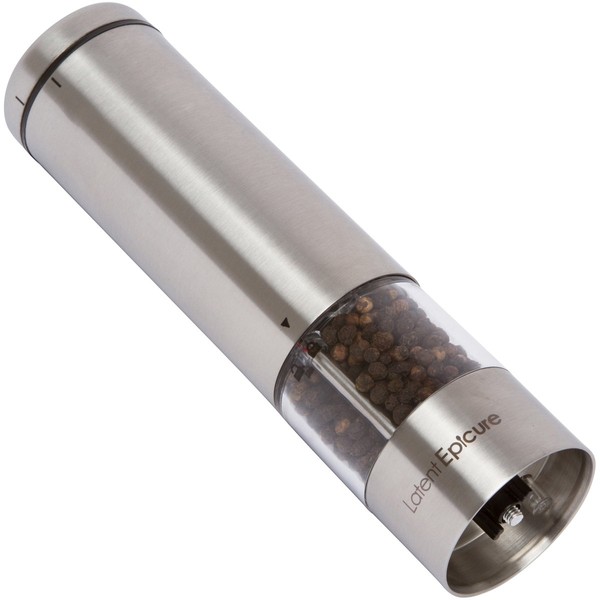 Latent Epicure Battery Operated Salt and Pepper Grinder Set - Complimentary Mill Rest | Bright Light | Adjustable Coarseness