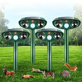 4 Pack Upgraded Sonic Fortress Pro Deer Repellent Rabbit Deterrent Solar Animal Repellent Ultrasonic Outdoor with Motion Sensor for Skunk Cat Raccoon Squirrel Fortress Pro for Yard Garden