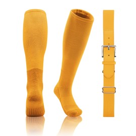 QBK 2T/3T/4T/5T Toddler Baseball Socks And Belt Youth Softball Tee Ball Combo Set for Boy Girl (1 Pairs of Socks & 1 Belt)(YELLOW 11-13Y)