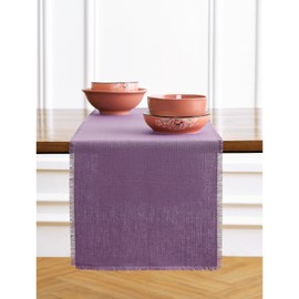 Solino Home Fringe Linen Table Runner 48 Inch – 100% Pure Linen Mulberry Short Table Runner 14 x 48 Inch Ideal for Dresser and Coffee Tables - Spring, Easter