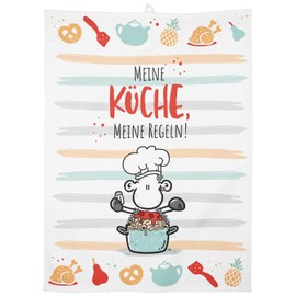 Sheepworld Tea Towel with My Kitchen Motif Cotton 60 cm x 45 cm Coloured Motif Print Gift Kitchen Cooking BBQ 47103