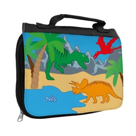 Toiletry Bag with Name Nils and Dinosaur Design for Boys Toilet Bag with First Name Wash Bag for Children