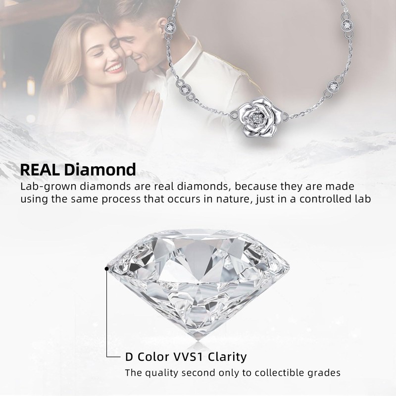 BHUBREA Diamond Rose Tennis Bracelet for Women 925 Sterling Silver