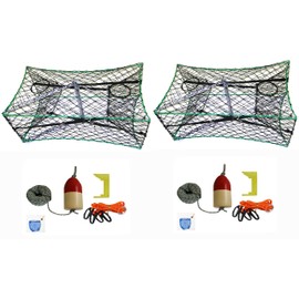 2-Pack of KUFA Galvanized Foldable Crab Tra & Accessory Kit (100' Lead CoreRope, Caliper,Harness,Bait Case & 11" Red/White Float) (S33+CAQ1) x2