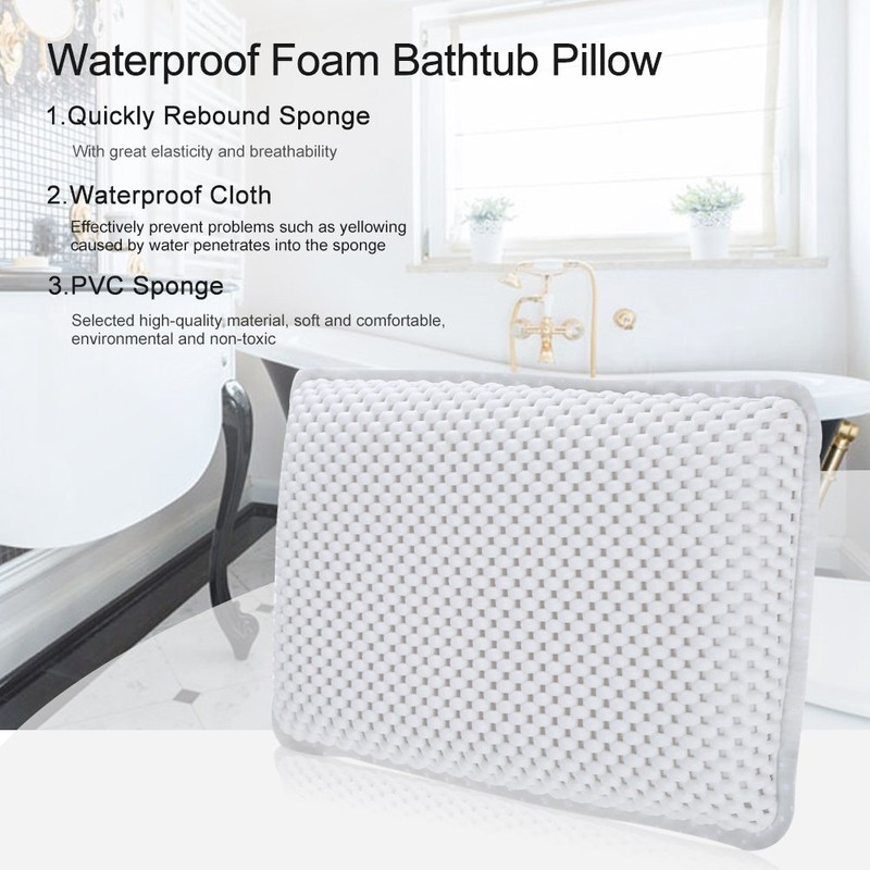 Bathtub Spa Pillow, Soft Quilted Waterproof Non Slip Bath Pillow