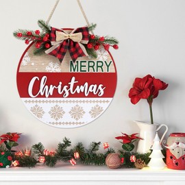 TOARTi Christmas Welcome Wall Sign Plaque,3D Merry Christmas Wooden sign,Xmas Front Door Sign Wreath,Christmas Front Porch Welcome Wooden Sign,Winter Christmas Home Wall Decor Winter Holiday Supplies