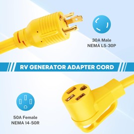 Kohree NEMA L5-30P to 14-50R Generator Adapter Cord, 3 Prong 30 Amp Twist Lock Plug to 50 Amp Receptacle, STW 10 AWG 12", for Generator to RV Camper Trailer