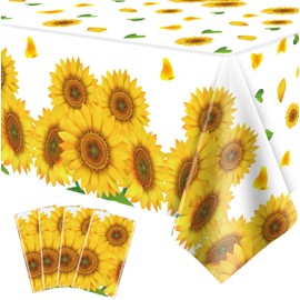 4 Pack Sunflower Tablecloth 51 x 86 Inch Plastic Rustic Sunflower Tablecloth Sunflower Party Tablecloth Sunflower Birthday Party Table Cloth Sunflower Table Covers for Indoor Outdoor Party Decorations