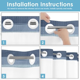 Nesphy No Hook Shower Curtain with Snap in Fabric Liner Set, Waffle Weave Striped Blue Modern Heavy Duty Bathroom Curtain Set Sheer Mesh Top Waterproof Double Layers Hotel Style, 71x74 Inch