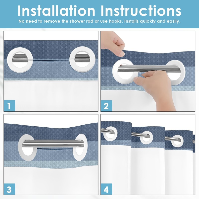 Nesphy No Hook Shower Curtain with Snap in Fabric Liner