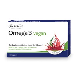 Dr. Böhm Omega 3 vegan: Basisversorgung bei pflanzlicher Ernährung, mit Omega-3 & Astaxanthin, Nahrungsergänzung für Vegetarier & Veganer, 30 Kapseln