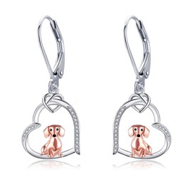 AXOMY Dachshund Leverback Earrings 925 Sterling Silver Dachshund Dangle Earrings Heart Dog Jewelry Gifts for Women Mom Wife Dachshund Lovers, one size, Sterling Silver, No Gemstone