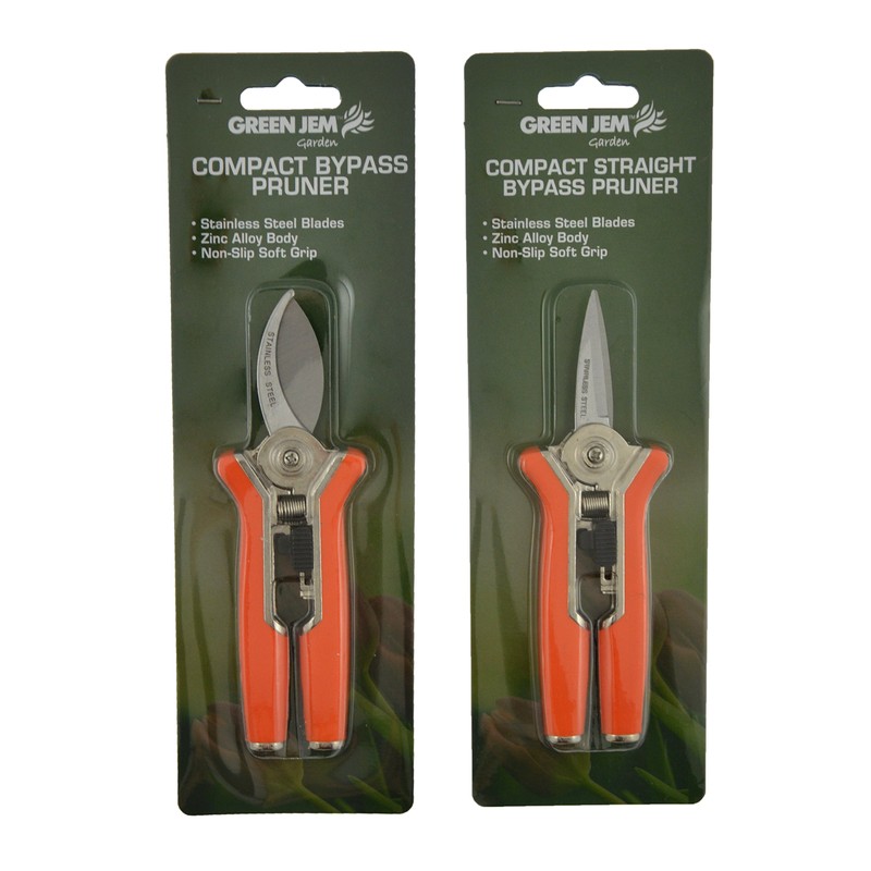 Green Jem Compact Straight Bypass Pruner, Orange, 15x4.5x1.5 cm