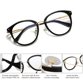 SOJOS Retro Round TR90 Blue Light Reading Glasses Womens Mens Readers Computer Glasses Eyewear Frame SJ9001, Black Frame 2.50 x