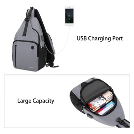 MOSISO Sling Backpack Bag, Crossbody Shoulder Bag Travel Hiking Daypack Chest Bag with Front Square Pocket&USB Charging Port, Grey