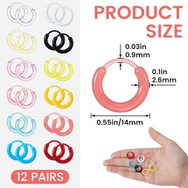 Lekgavd 12 Pairs Cute Plastic Earrings for Sensitive Ears, 14MM Colorful Resin Hoop Earrings, Hypoallergenic Lightweight Small Decorative Ear Jewels for Women for Sports, Daily, Parties- 12 Colors