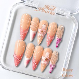 NailPhoria｜SURPRISE DEAL Collections (70 Styles) acrylic press nails:_Rosy Glow_L