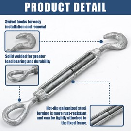 AYMMIC 1/2 Inch X 6" Galvanized Turnbuckle Hook,Heavy Duty Stainless Steel Swivel Hook and Eye Turnbuckle,1500 LBS Working Load Limit,Suitable for Industrial and Construction Applications(4 Pack)