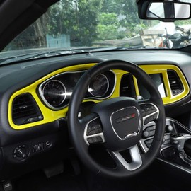 Voodonala for Challenger Center Consoles Dash Board Dashboard Instrument Protecter Cover Trim Garnish for 2015-2024+ Dodge Challenger Interior Accessories ABS Yellow, 4pcs