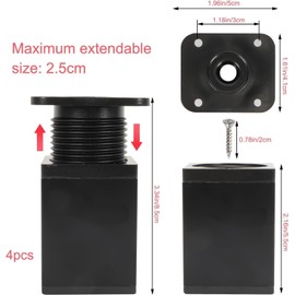 Minnhua Set of 4 Furniture Feet, Adjustable Furniture Legs, Black Furniture Feet, Height Adjustable Table Legs, Height Adjustable, 40 x 40 mm, Cabinet Feet, Metal Table Legs, 60 mm - 80 mm, for