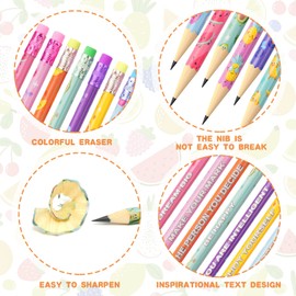 Vicloon Scented Pencils, 32pcs Cylinder Wood Pencils, Fruity Pencil Graphite Pencil HB Pencil with Fruit Elements for School Stationery Party Reward Supplies (Fruit Pattern)