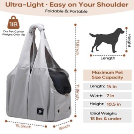 Dog Purse Carrier for Small Dogs, Cats, and Puppies – Soft-Sided Travel Pet Tote Bag with 4 Large Pockets, Foldable, Lightweight, Fits Pets up to 15 lbs, for Travel, Outings (Grey)