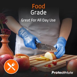 Protectmate Blue Nitrile Food Prep Gloves - 5 Mil Textured, Disposable, Latex Free for Cooking, Catering, Food Service - Small (Box of 100)