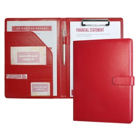 Folder A4 Clipboard A4 with Lid Writing Case Leather Clipboard Folder Work Folder A4 Notebook Writing Pad Document Organiser with Inner Compartments (Red)