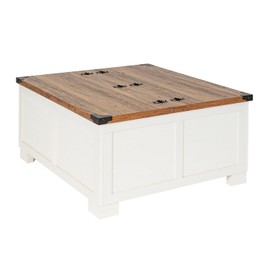 Flash Furniture Wyatt Farmhouse Coffee Table with Storage, Square Coffee Table with Hinged Lift Top and Hidden Storage, 35.75" Square, Two-Toned White/Rustic Oak