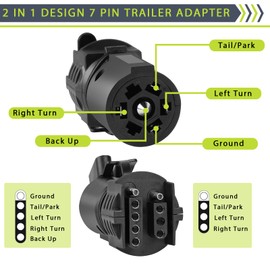 Jiomrzo 7 to 4 & 5 Pin Trailer Light Adapter，Convenient 2-in-1 Design Trailer Plug Adapter, Upgraded Weatherproof 7 Way to 4 Way & 5Way Trailer Connector, for RV Truck Utility Tow Hitch Boat