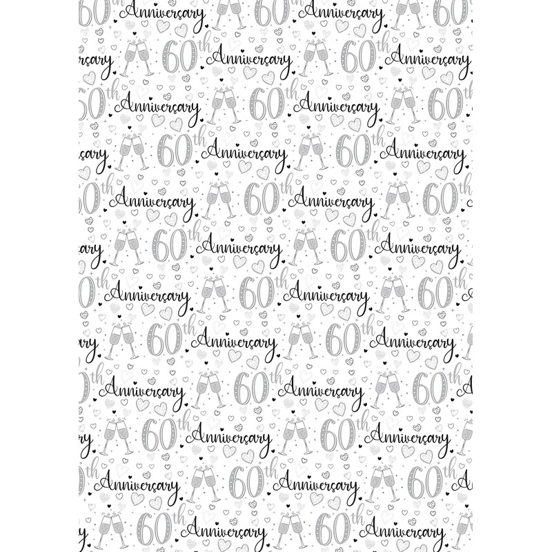 Party Angels 2 Sheets 60th Wedding Anniversary Wrapping Paper Champagne