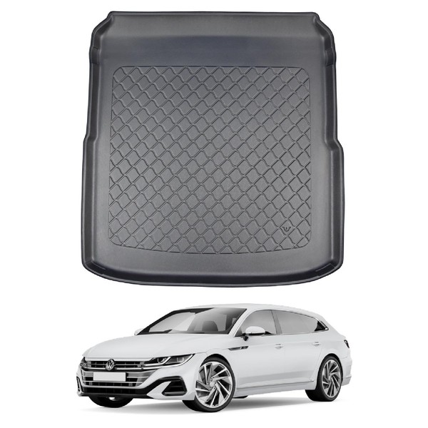 NOMAD Boot Liner for VW Arteon Shooting Break 2020+ Suitable for Models with Spare Tyre Premium Tailored Fit Car Floor Protector Guard Tray Fitted Accessory Dog Friendly Waterproof with Raised Edges