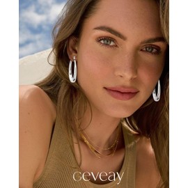 Geveay Sterling Silver Hoop Earrings for Women Hypoallergenic Lightweight Silver Hoop Earrings Large Thick Hollow Tube Hoops Earrings 30/40/50/60MM