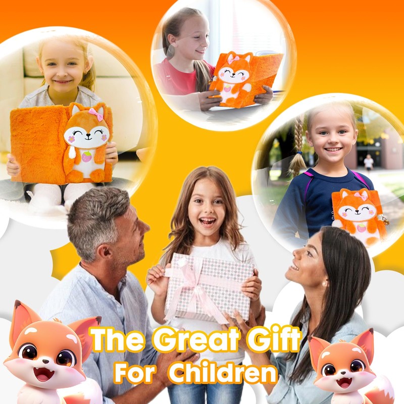 Fox Diary for Girls with Lock, Plush Fox Toys Gift