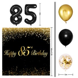 Happy 85th Birthday Balloons Black Set Decor - Cheers to 85 Years Old Party Theme Garland Banner Backdrop Decorations For Women and Men Supplies