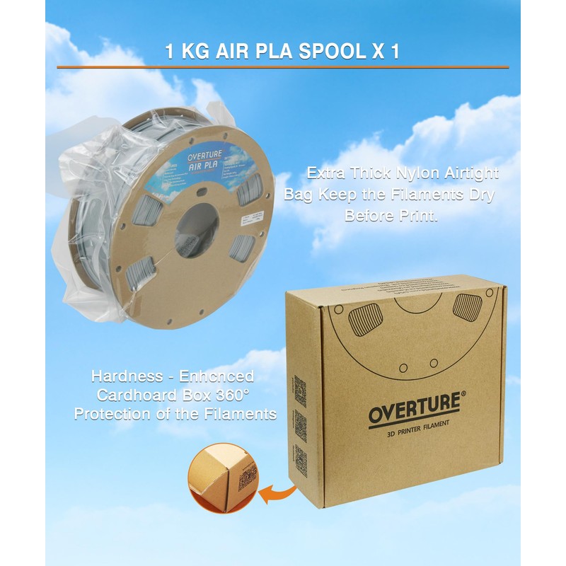 OVERTURE Air PLA Filament, Pre-Foamed PLA Low-Density, Lightweight PLA, Cardboard