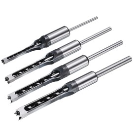 sourcing map 4pcs Square Hole Drill Bit for Wood 1/2", 1/4", 3/8", 5/16" Hollow Chisel Mortiser Auger Spur Cutter Tool, High Speed Steel for Woodworking Carpentry