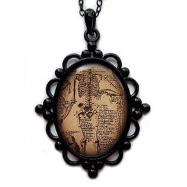 Large Black Framed Sleleton Chart Cameo Pendant