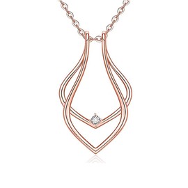 Niaspi Dainty Waterdrop Ring Holder Necklace for Women Men CZ Simple Ring Keeper Necklaces Geometric Pendant Bride Wedding Engagement Saver Jewelry Birthday Valentine's Day Gifts(Rose Gold)