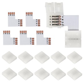 5Pcs 4 Pins LED Strip Light Connector 10mm/0.39in Wide L Shape Right Angle Corner Connector Adapter Terminal Extension Suitable for Flexible 3528/5050 SMD RGB LED Strip Lights