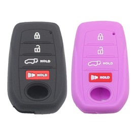 Btopars 2 fundas protectoras de goma de silicona con 4 botones para llave inteligente compatible con Toyota Rav4 Venza Land Cruiser 2021 2022, color negro y morado