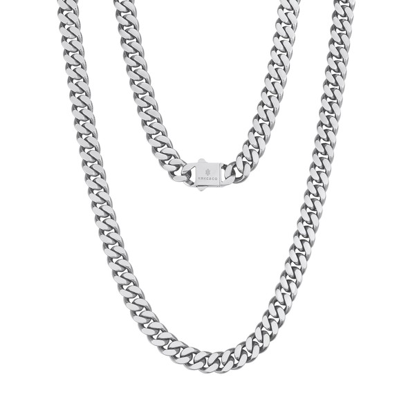 KRKC&CO Chain for Men, White Silver Miami Thick Cuban Link