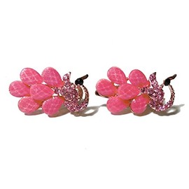 2 x Small Hair Clips Peacock Metal Rhinestone and Acrylic Pink Gold 5091a